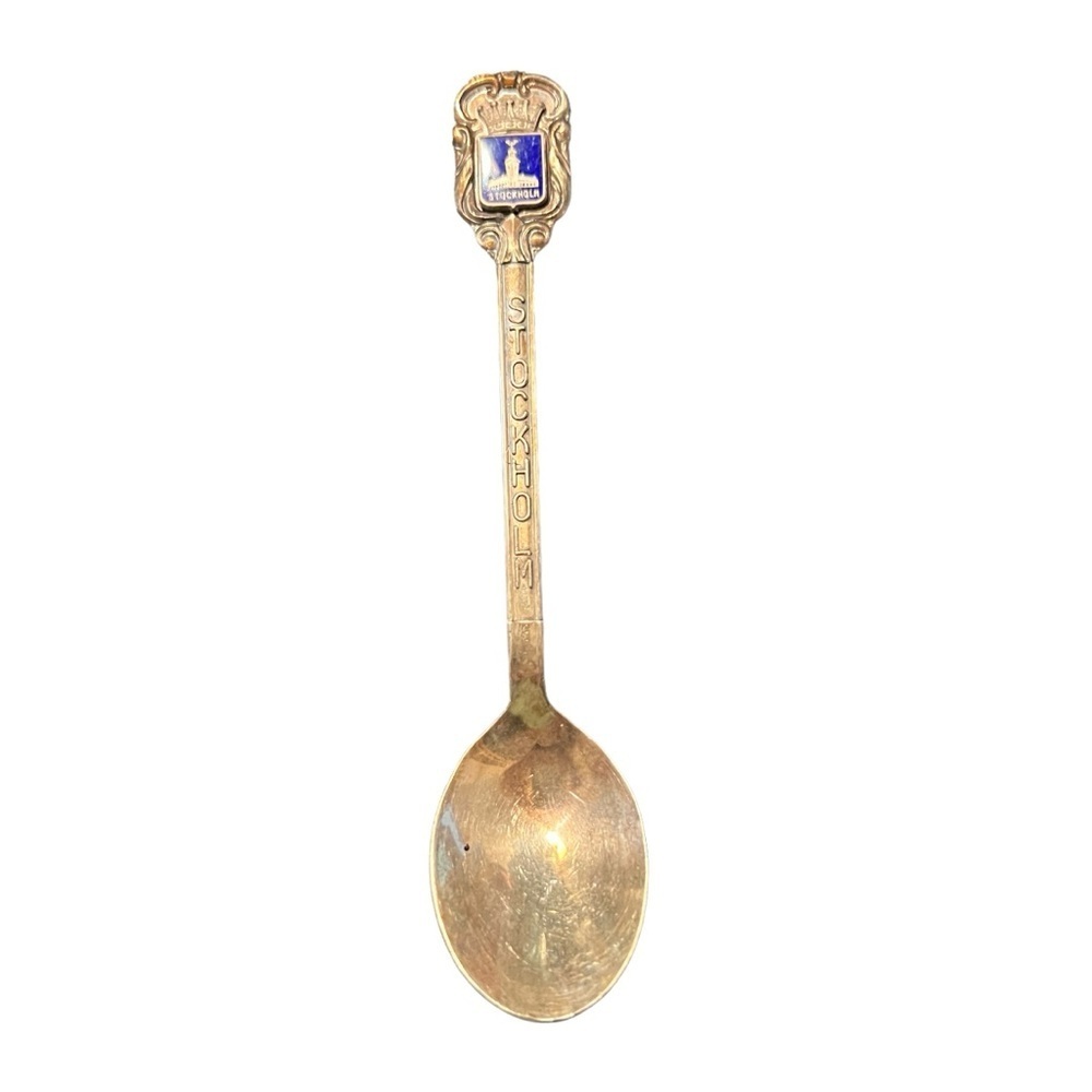 Vintage Stockholm Sterling Silver Souvenir Spoon Cobalt Enamel Stockholm